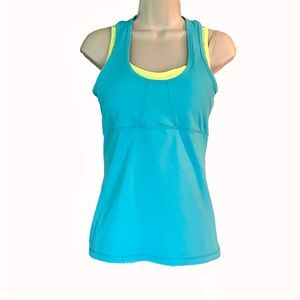Kyodan Layered Racerback Tank Built-in Bra Blue/Neon Yellow
Medium